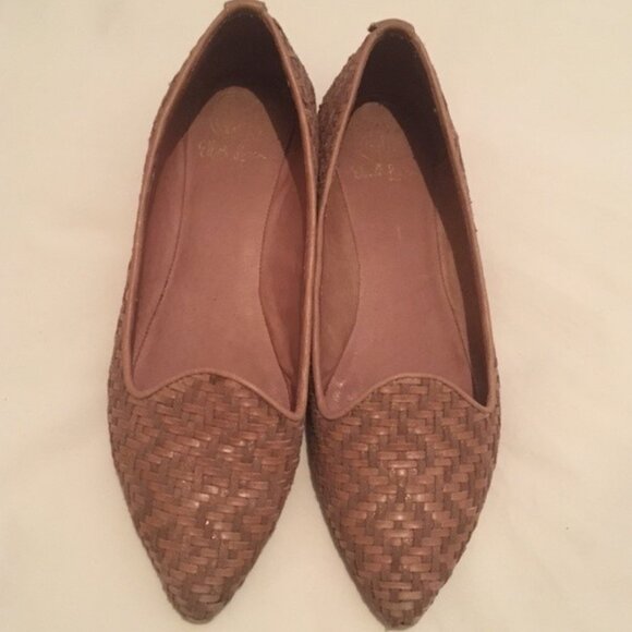 Elliott Lucca Aztec Taupe Woven Leather Pointed Toe Ballet Flats Size: 7 - Picture 4 of 6